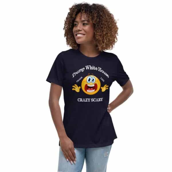 Trump White House Chaos Lies Crazy Scary Mug T-Shirt Navy Mockup