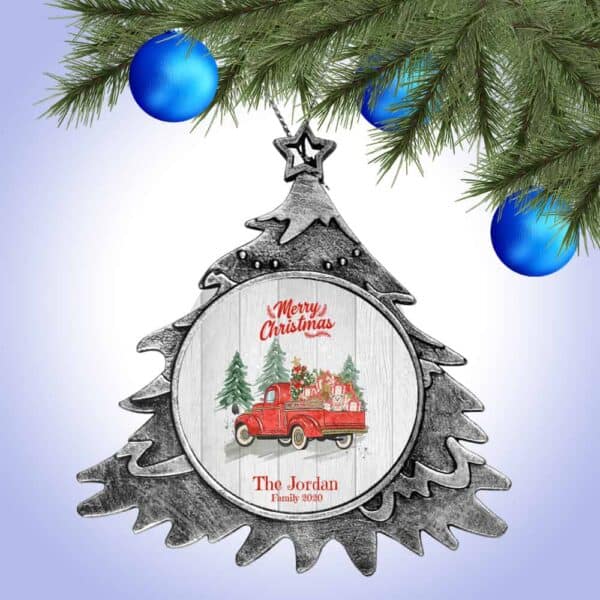 Personalized Christmas Tree Ornament – Merry Christmas with Truck Design