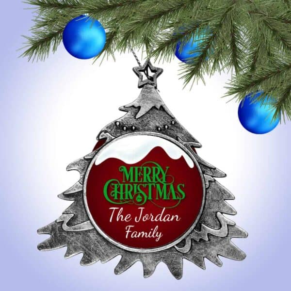 Personalized Christmas Tree Ornament – Snow Top Merry Christmas Design