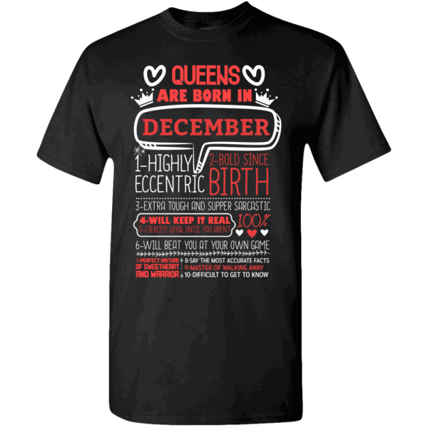 Personalized Printed T-shirt Queens Are Born Design black