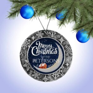 Personalized Round Ornament – Merry Christmas Moon Design