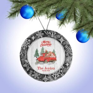 Personalized Round Ornament – Merry Christmas with Truck Design