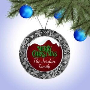 Personalized Round Ornament – Snow Top Merry Christmas Design