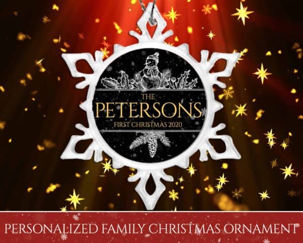 Personalized Snow Crystal Ornament - First Christmas with Snowman Design
