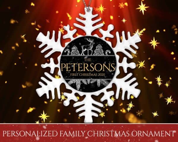 Personalized Snowflake Ornament - First Christmas with Reindeer DesignPersonalized Snowflake Ornament - First Christmas with Reindeer Design View 3