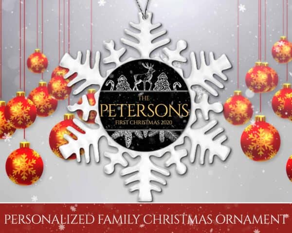 Personalized Snowflake Ornament - First Christmas with Reindeer Design View 2