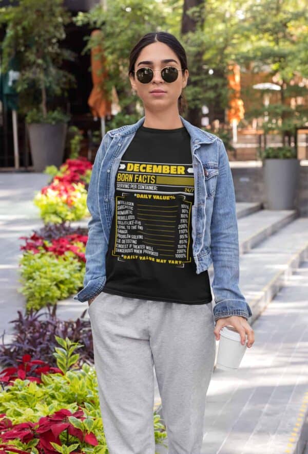 Birthday Facts Personalized Printed T-Shirt mockup of an athleisure styled woman