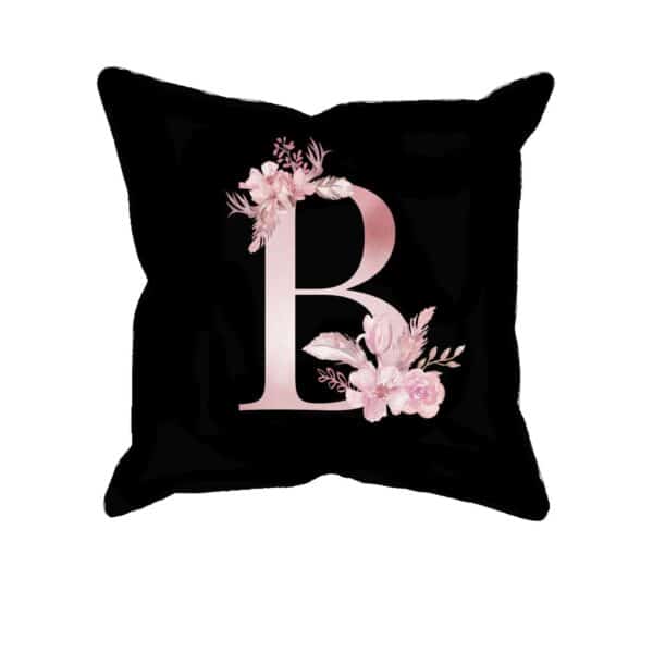 Custom Printed Monogram Letter B on Black Pillow Case