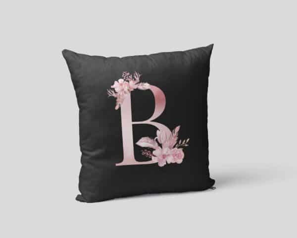 Custom Printed Monogram Letter B on Black Pillow Case pillow mockup square-02