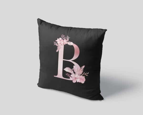 Custom Printed Monogram Letter B on Black Pillow Case pillow mockup square-04