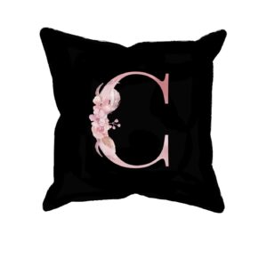 Custom Printed Monogram Letter C on Black Pillow Case