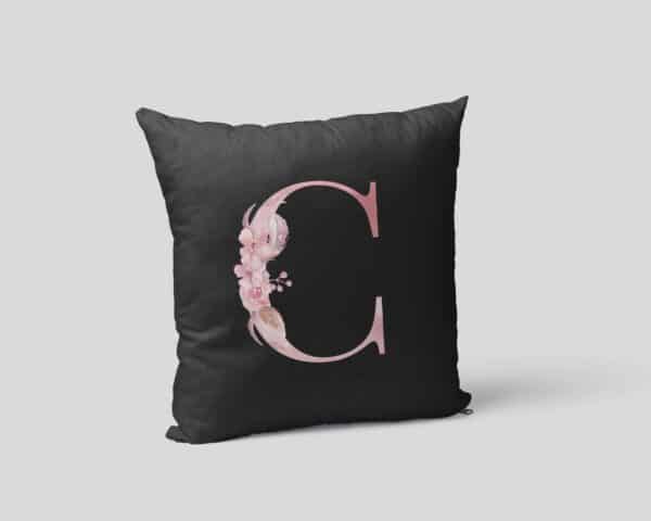 Custom Printed Monogram Letter C on Black Pillow Case mockup square-02