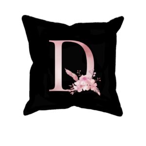 Custom Printed Monogram Letter D on Black Pillow Case