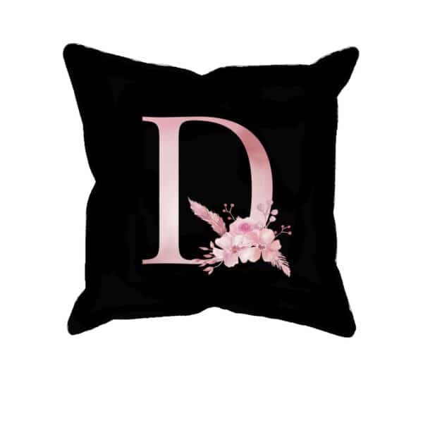 Custom Printed Monogram Letter D on Black Pillow Case