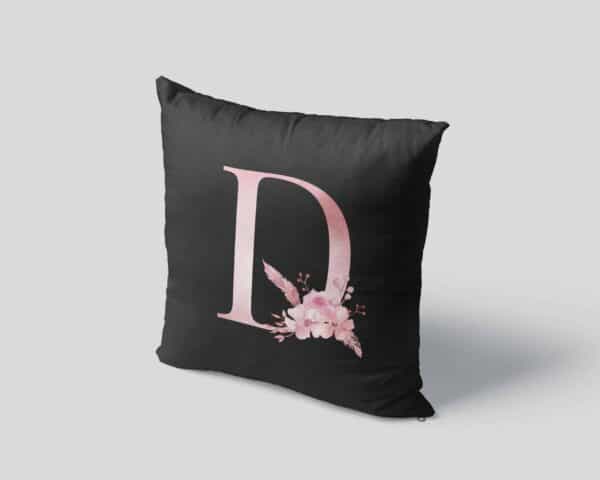 Custom Printed Monogram Letter D on Black Pillow Case mockup-square-04