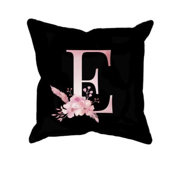 Custom Printed Monogram Letter E on Black Pillow Case