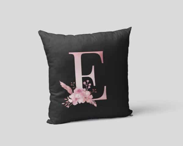 Custom Printed Monogram Letter E on Black Pillow Case mockup square-02