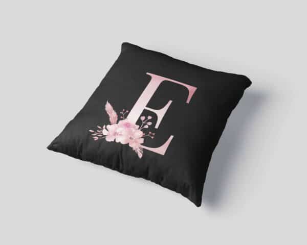 Custom Printed Monogram Letter E on Black Pillow Case mockup square-03