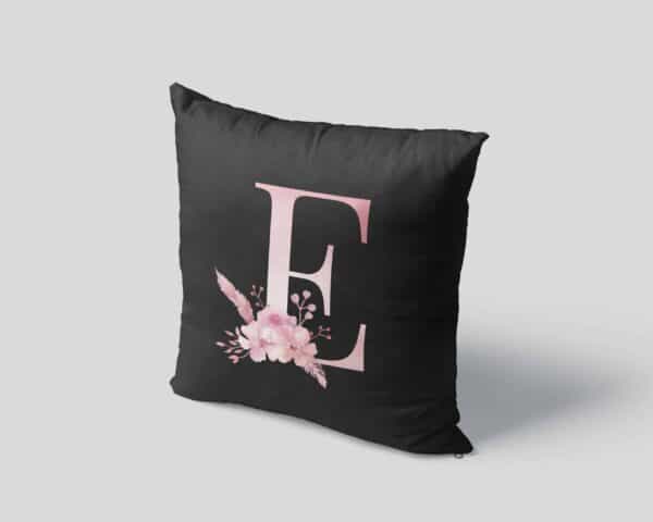 Custom Printed Monogram Letter E on Black Pillow Case mockup square-04
