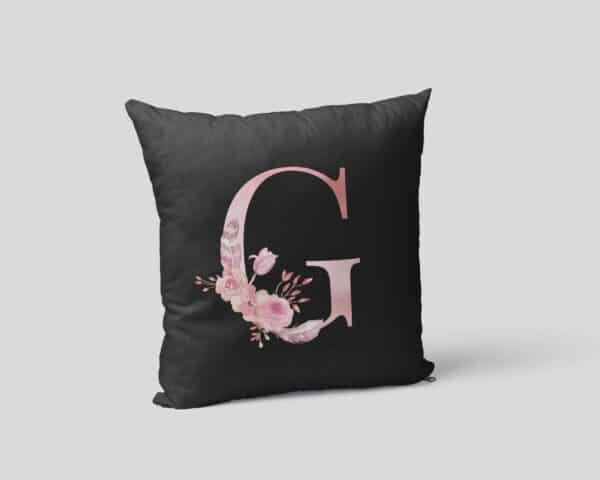 Custom Printed Monogram Letter G on Black Pillow Case mockup square-02