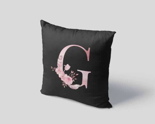 Custom Printed Monogram Letter G on Black Pillow Casemockup square-04