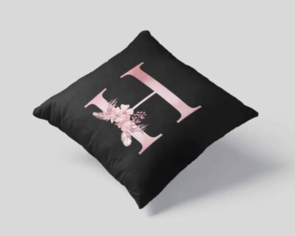 Custom Printed Monogram Letter H on Black Pillow Case mockup square-01