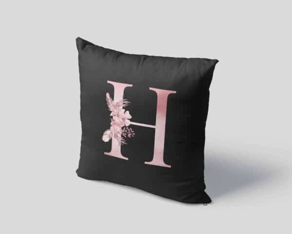 Custom Printed Monogram Letter H on Black Pillow Case mockup square-04