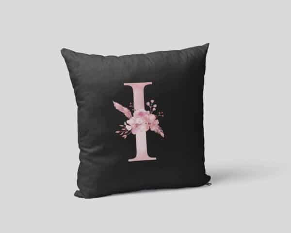 Custom Printed Monogram Letter I on Black Pillow Case mockup square-02