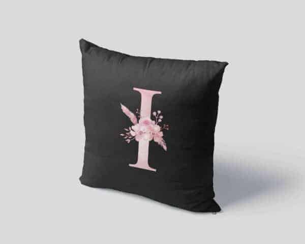 Custom Printed Monogram Letter I on Black Pillow Case mockup square-04