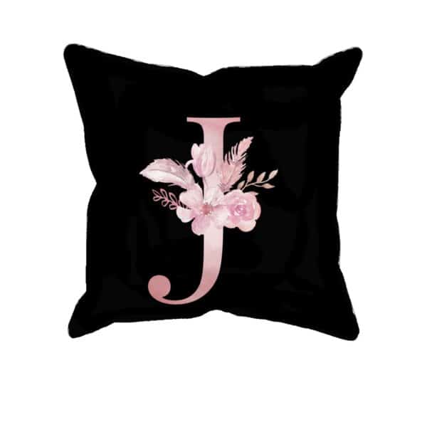 Custom Printed Monogram Letter J on Black Pillow Case