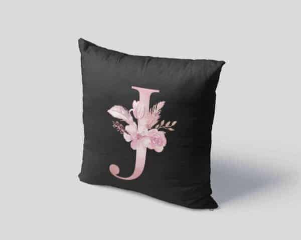 Custom Printed Monogram Letter J on Black Pillow Case mockup square-04