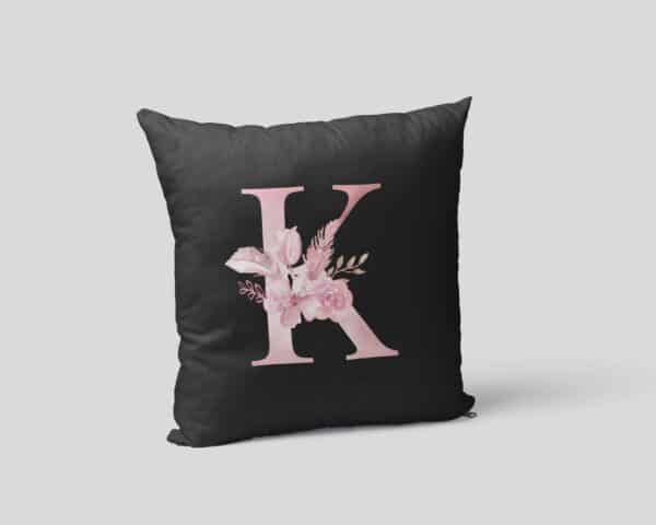 Custom Printed Monogram Letter K on Black Pillow Case mockup square-02