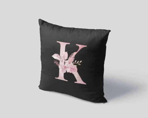 Custom Printed Monogram Letter K on Black Pillow Case mockup square-04