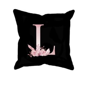 Custom Printed Monogram Letter L on Black Pillow Case