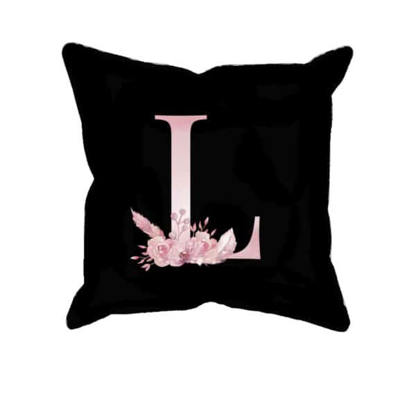 Custom Printed Monogram Letter L on Black Pillow Case