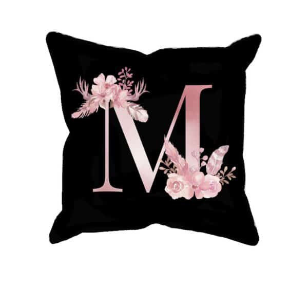 Custom Printed Monogram Letter M on Black Pillow Case