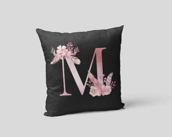 Custom Printed Monogram Letter M on Black Pillow Case mockup square-02