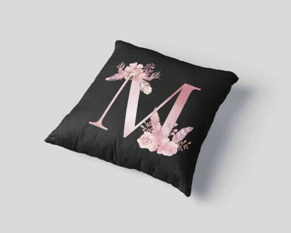 Custom Printed Monogram Letter M on Black Pillow Case mockup square-03