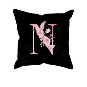 Custom Printed Monogram Letter N on Black Pillow Case