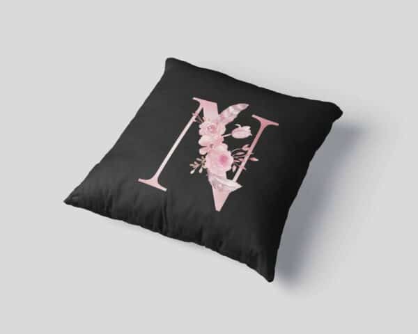 Custom Printed Monogram Letter N on Black Pillow Case mockup square-03