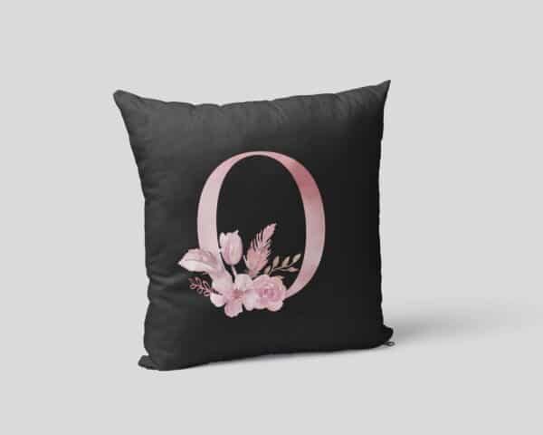Custom Printed Monogram Letter O on Black Pillow Case mockup square-02