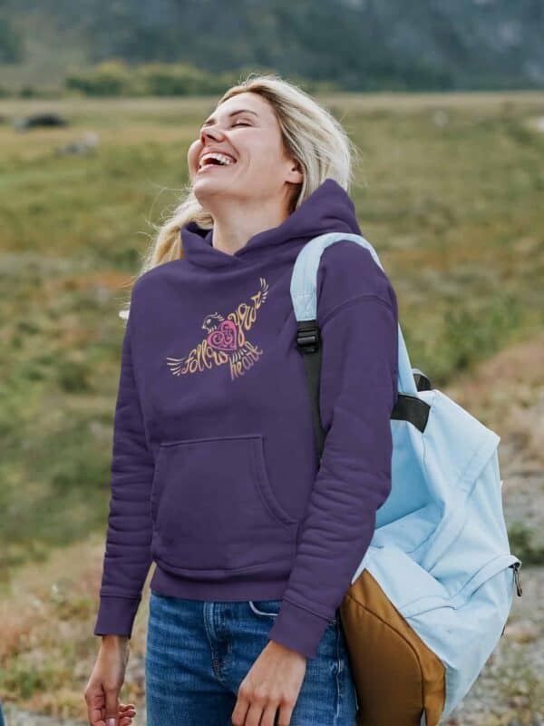 Follow Your Heart Hoodie Design Deep Purple hoodie-mockup-featuring-a-happy-woman-outdoors
