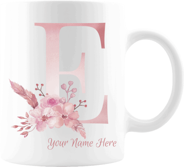 Personalized Monogram Letter E on 11 oz Mug White