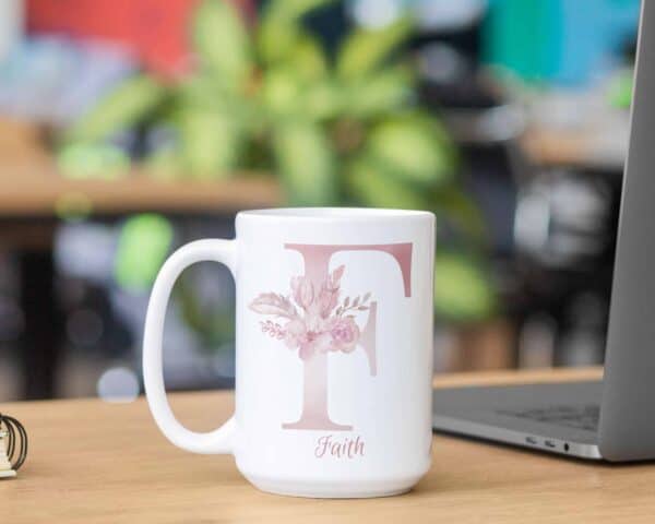 Personalized Monogram Letter F on 11 oz Mug White Veiw 2