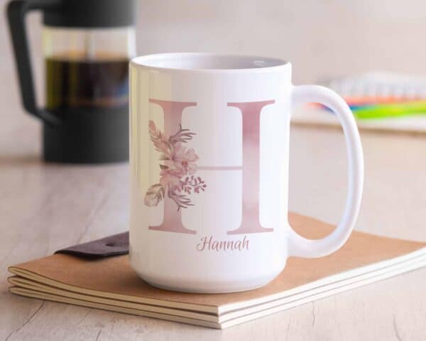 Personalized Monogram Letter H on 11 oz Mug White Veiw 2