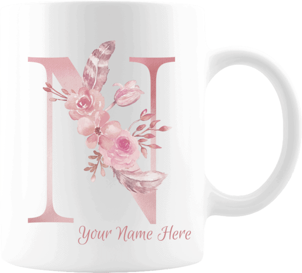 Personalized Monogram Letter N on 11 oz Mug White