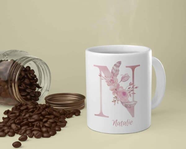 Personalized Monogram Letter N on 11 oz Mug White View 1
