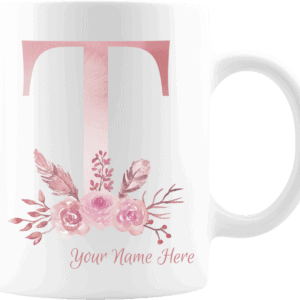 Personalized Monogram Letter T on 11 oz Mug White