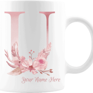 Personalized Monogram Letter U on 11 oz Mug White