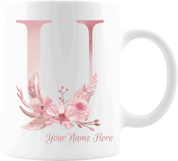 Personalized Monogram Letter U on 11 oz Mug White